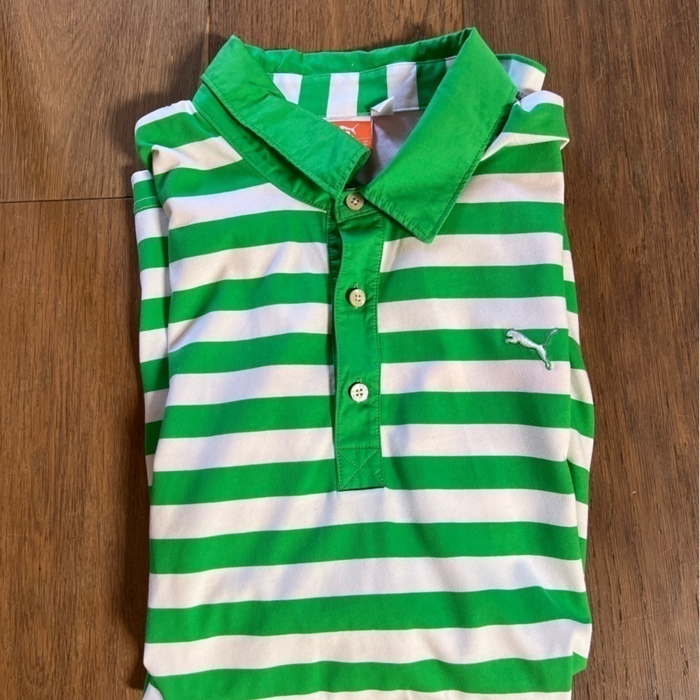 NWOT PUMA performance colorful polo green white striped rainbow sz XL streetwear - Picture 3 of 8
